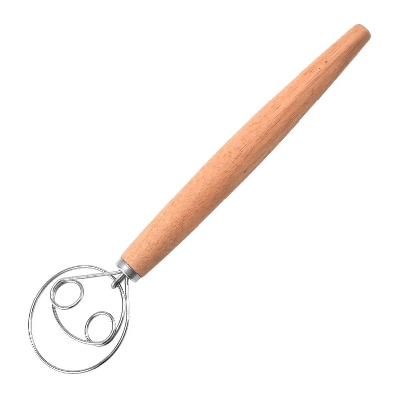 13.3" Wooden Handle Double Eye Stainless Steel Dough Whisk — image 1 of 2