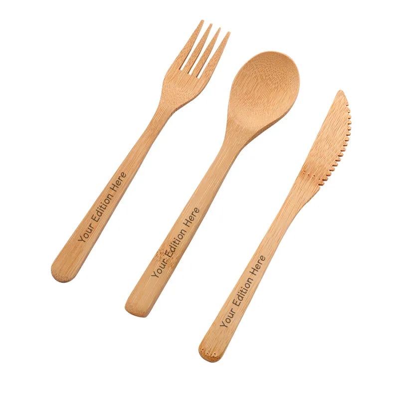 3-piece Reusable Bamboo Utensil Fork Spoon Knife Set — image 1 of 3