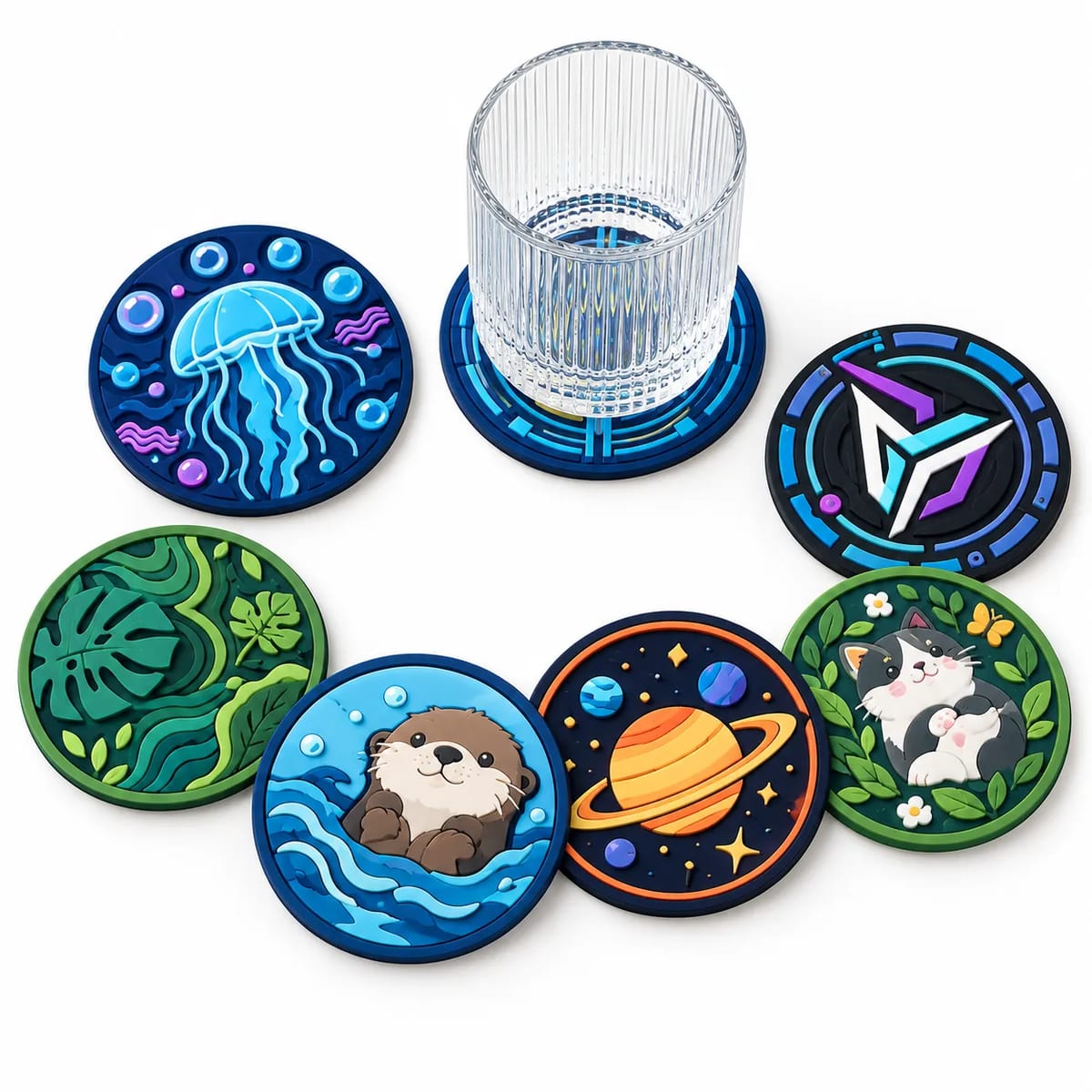 3D Embossed Soft PVC Rubber Drink Coaster 4 Inch Round Mat