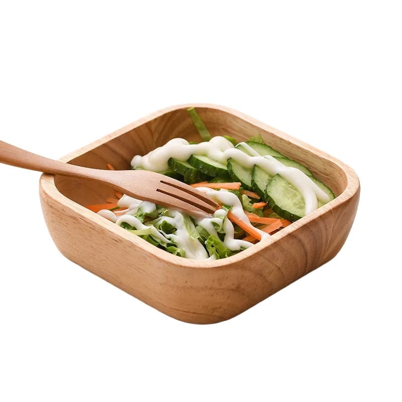 8x8 Large Square Natural Rubberwood Serving Salad Fruit Bowl — image 1 of 4