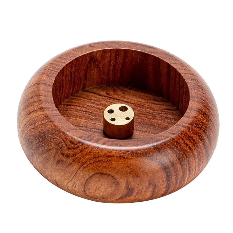Artisan Solid Wood Round Incense Holder Ash Catcher Bowl — image 1 of 4
