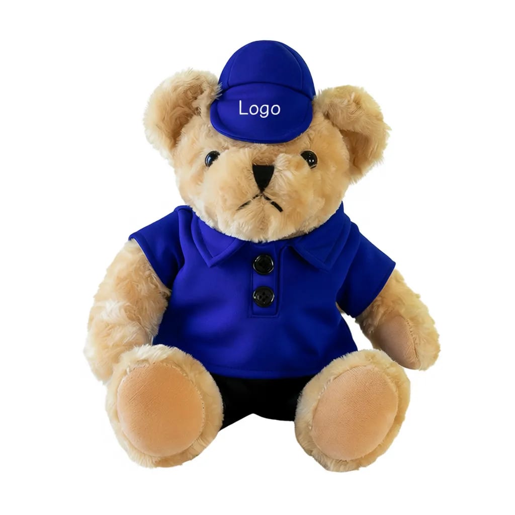 Classic Stuffed 12" Plush Teddy Bear in Polo Shirt & Cap