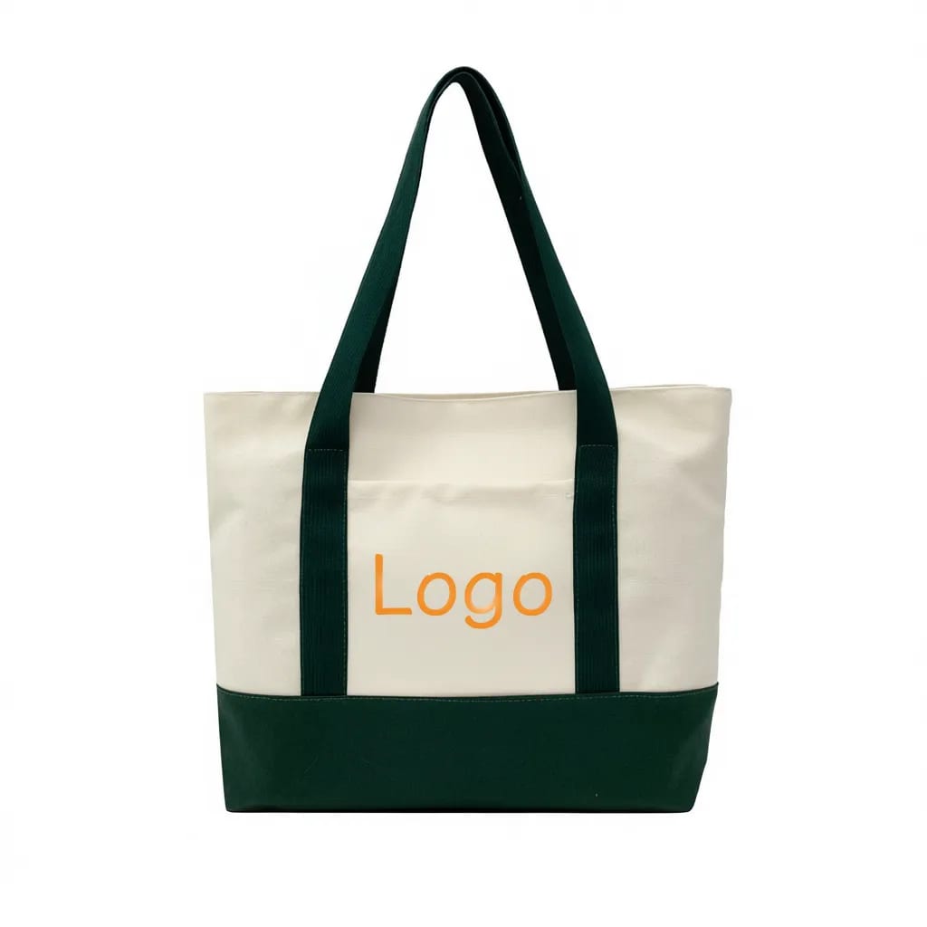 Classic Two Tone Gusseted Canvas Zipper Top Boat Tote
