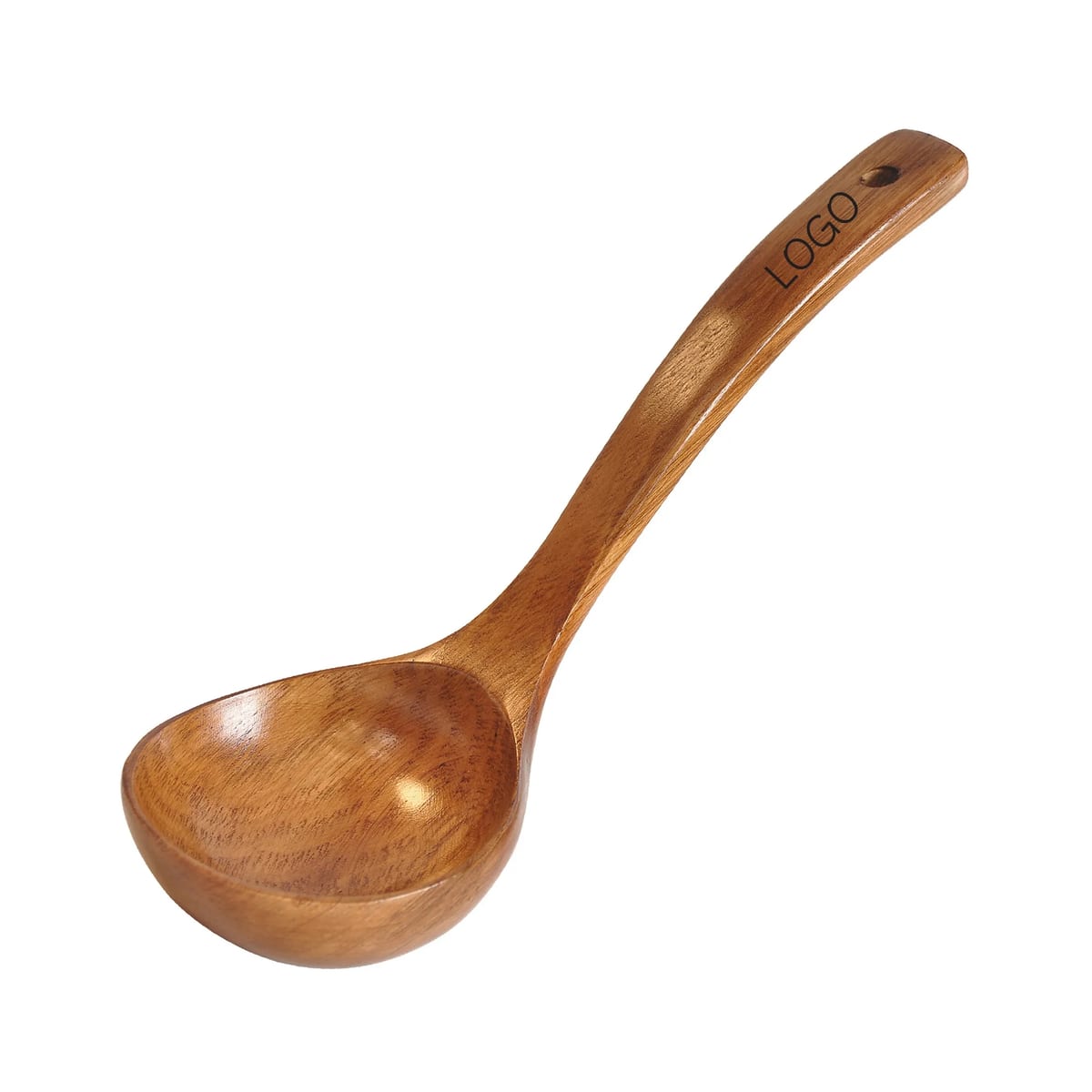 Curved Long Handle Solid Wood Soup Serving Ladle Utensil — image 1 of 5