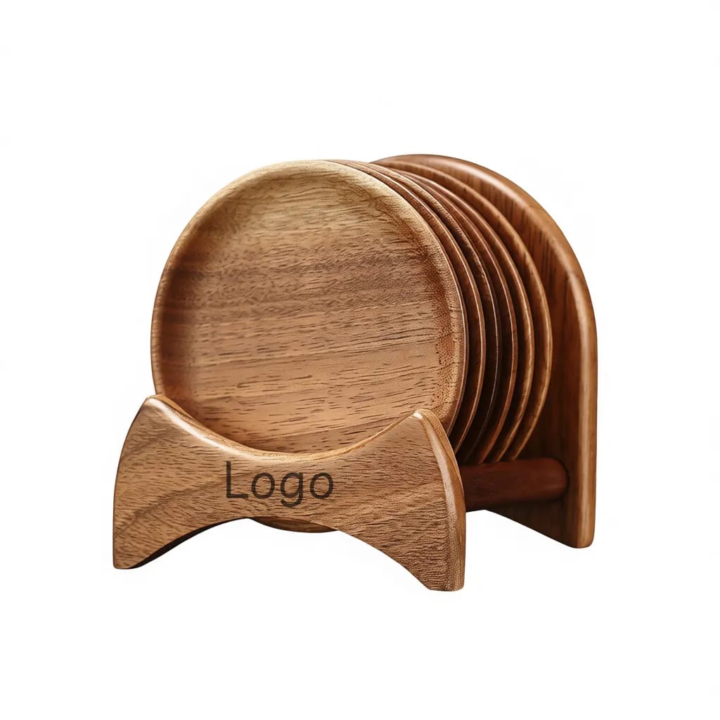 Elegant Walnut Wood Round Coasters Vertical Storage Caddy — image 1 of 6