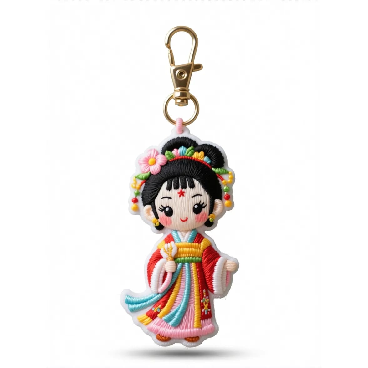 Embroidered Character Keychain Fabric Bag Charm Pendant