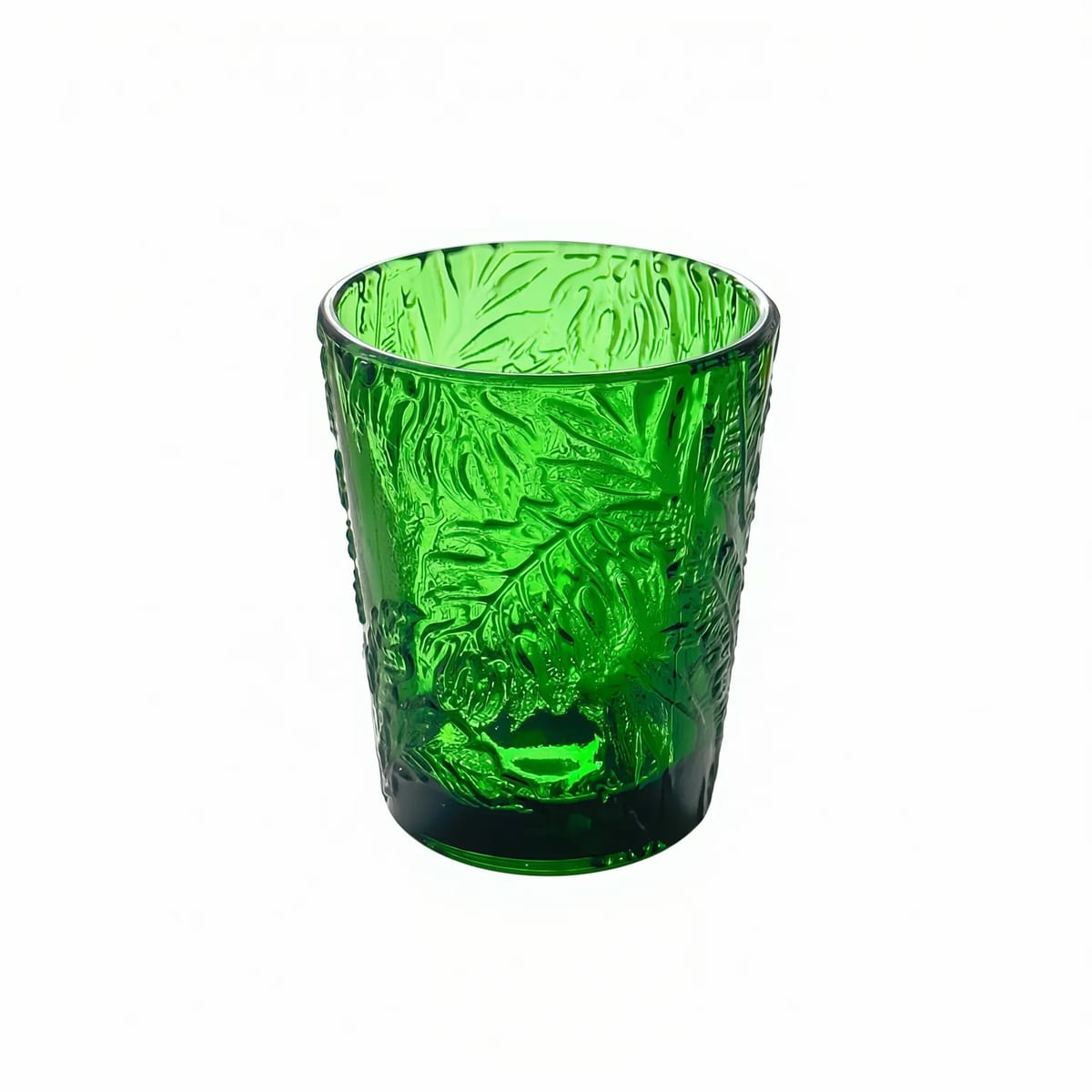 Emerald Green Embossed Leaf 12oz Glass Tumbler Beverage Cup