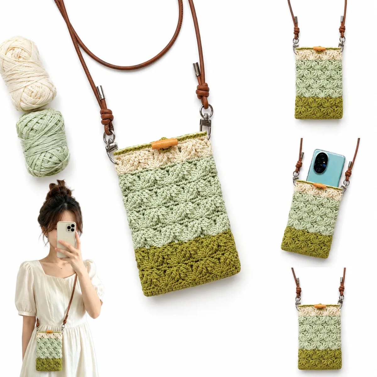 Handmade Crochet Cell Phone Pouch Crossbody Shoulder Purse