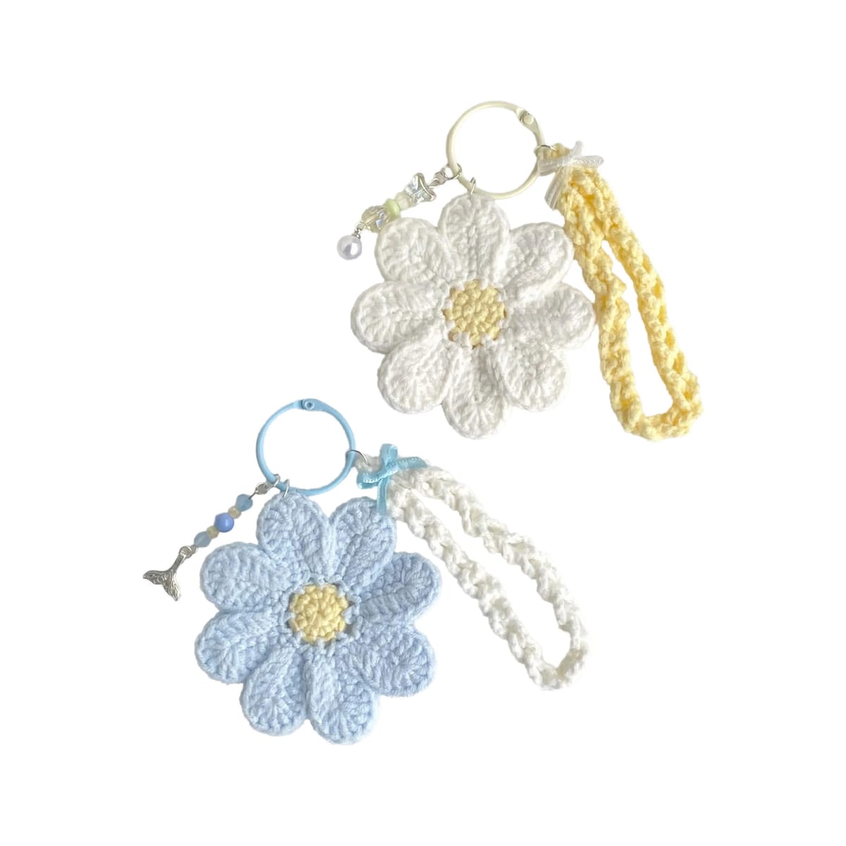 Handmade Crocheted Daisy Flower Keychain Strap Bag Charm