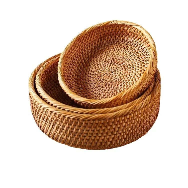 Handwoven Round Rattan Fruit Bread Serving Basket Bowl Set — image 1 of 3