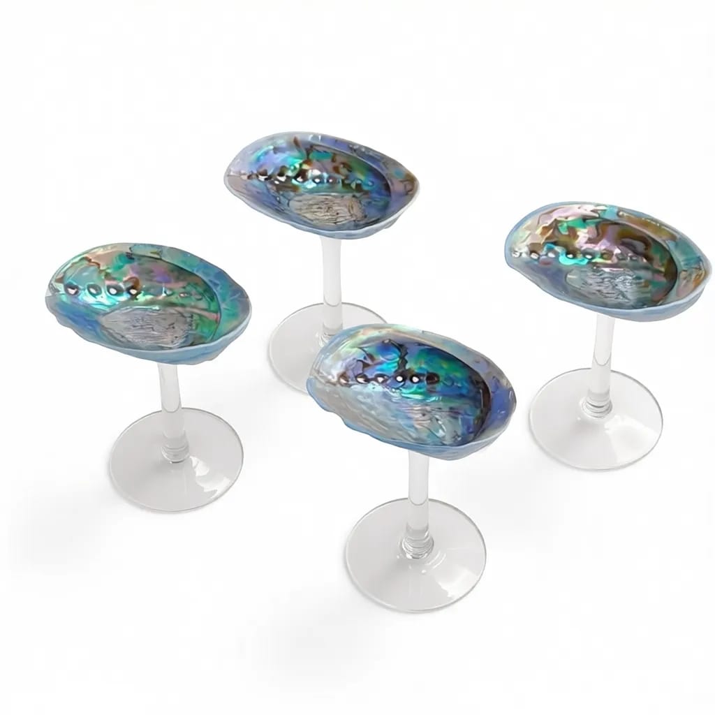 Iridescent Blue Abalone Shell Martini Glass Coastal Stemware — image 1 of 1