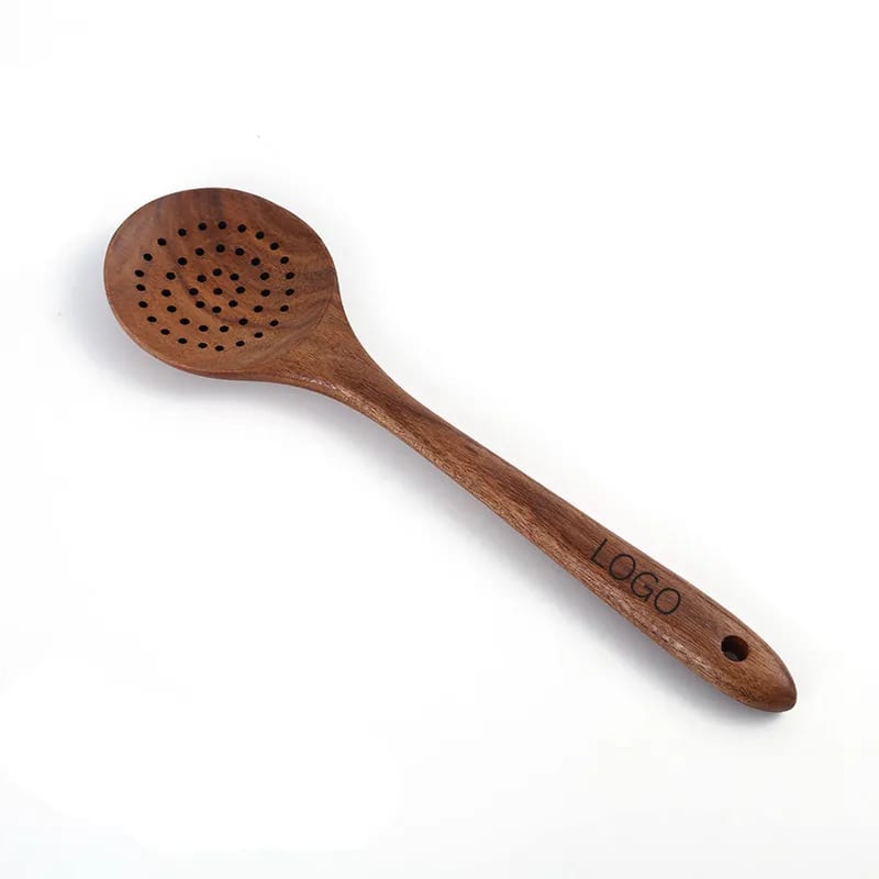 Long Handle Acacia Wood Slotted Cooking Straining Spoon
