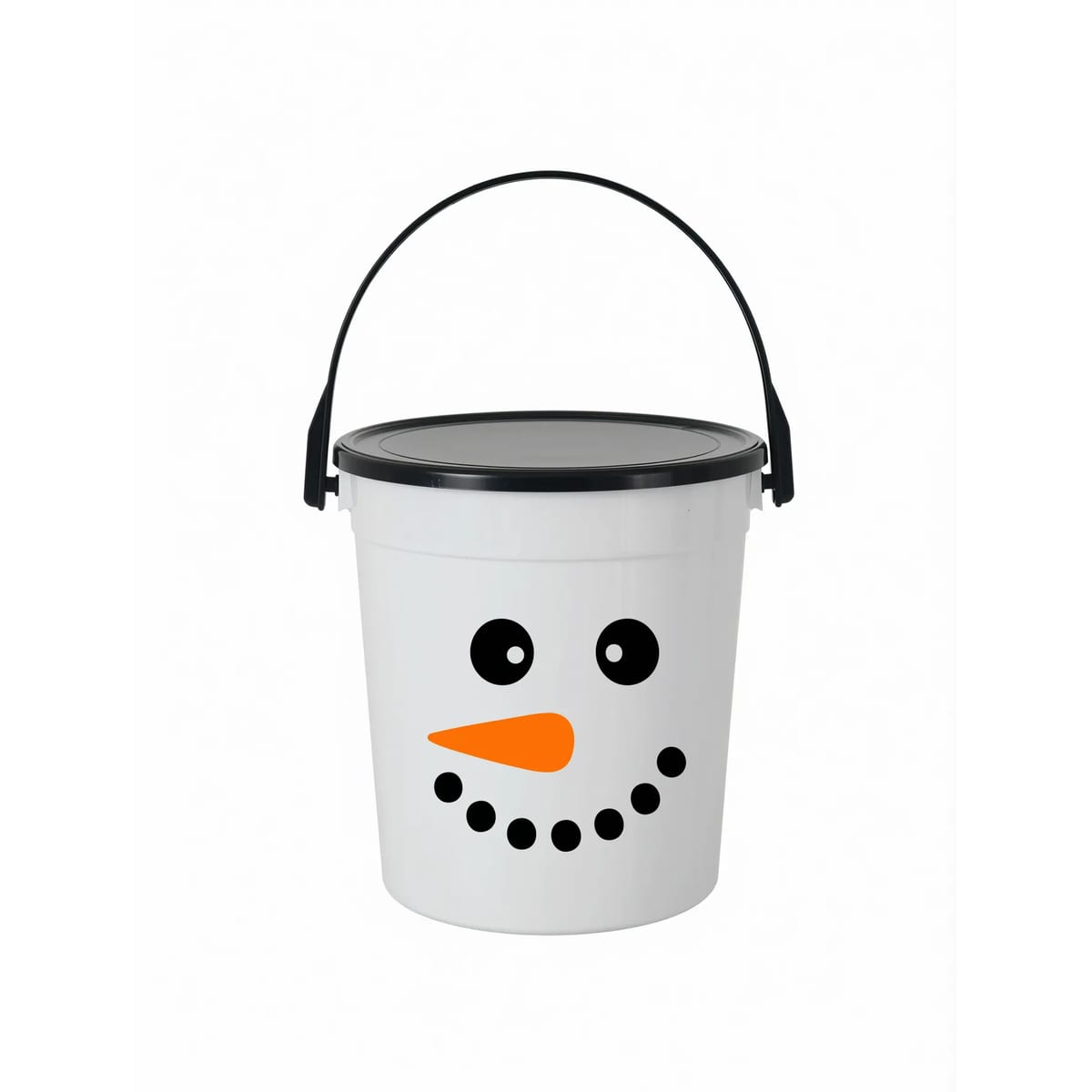 Snowman Face 32oz Food Grade Plastic Bucket Lid Handle Pail