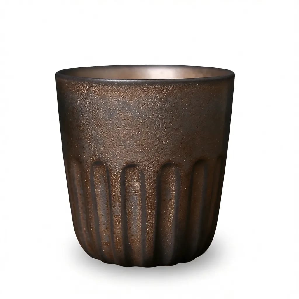 Vintage Coarse Pottery Gilded Edge Striped Tea Coffee Mug