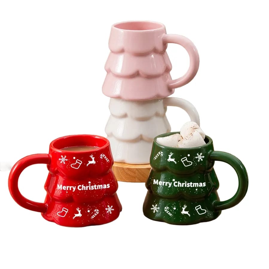 Whimsical Tiered Holiday Christmas Tree Sculpted Ceramic Mug